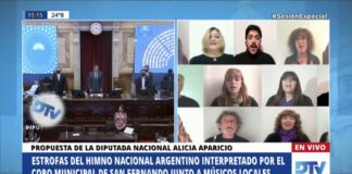 San Fernando: La Cámara de Diputados abrió su sesión con un Himno realizado con músicos e imágenes de municipio