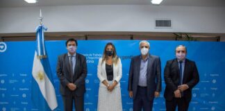 Malena Galmarini, Claudio Moroni y José Luis Lingeri cerraron paritarias en el Ministerio de Trabajo