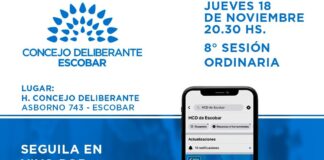 Escobar: La octava sesión ordinaria se realizará en el Concejo Deliberante