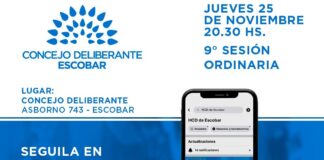 Escobar: La Novena Sesión Ordinaria se realizará en el Concejo Deliberante