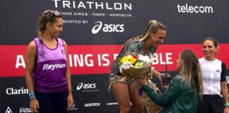 Tigre: Malena Galmarini entregó los premios IronMan 5150, con Aysa concientizando sobre el cuidado del agua